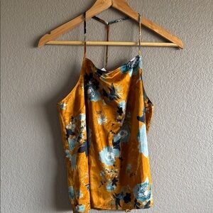 stars above Mustard Floral Cowl Neck Camisole with Blue Accents